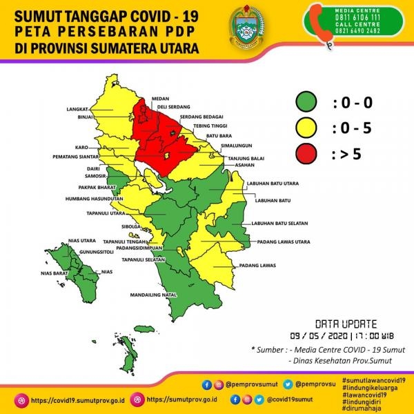 Peta Persebaran PDP di Provinsi Sumatera Utara 9 Mei 2020